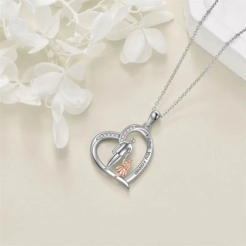925 Sterling Silver Father Daughter Heart Pendant Necklace from Dad I Love You Forever Jewelry