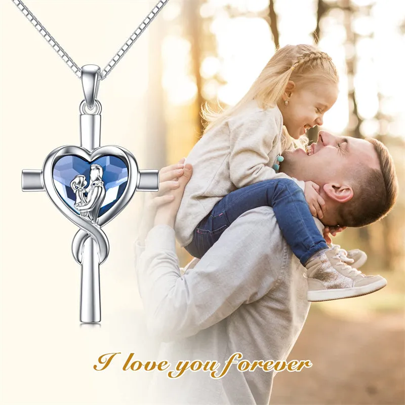 925 Sterling Silver Father Daughter Heart Pendant Necklace from Dad I Love You Forever Jewelry