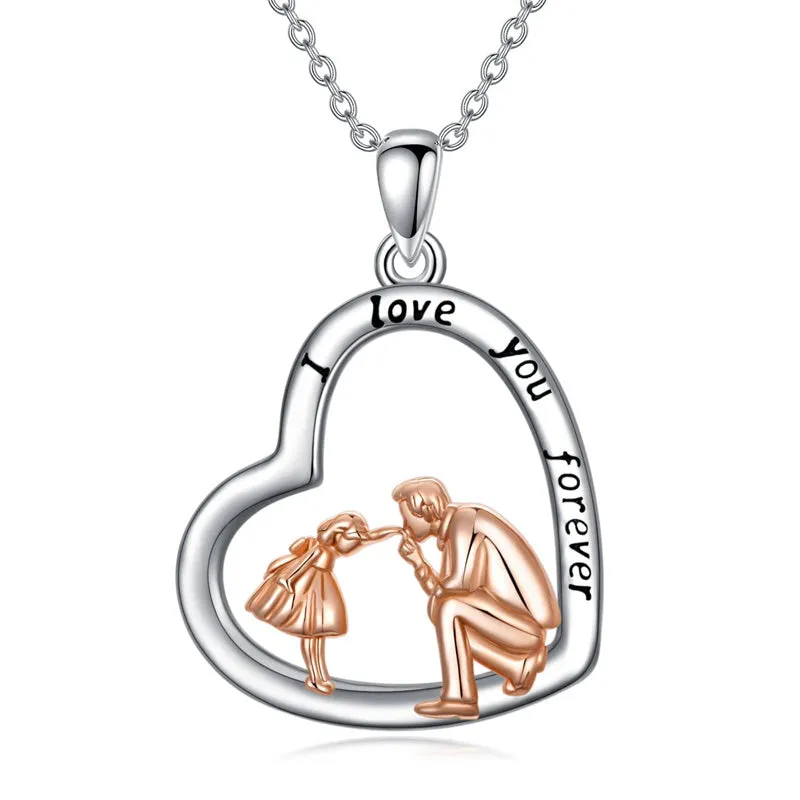 925 Sterling Silver Father Daughter Heart Pendant Necklace from Dad I Love You Forever Jewelry