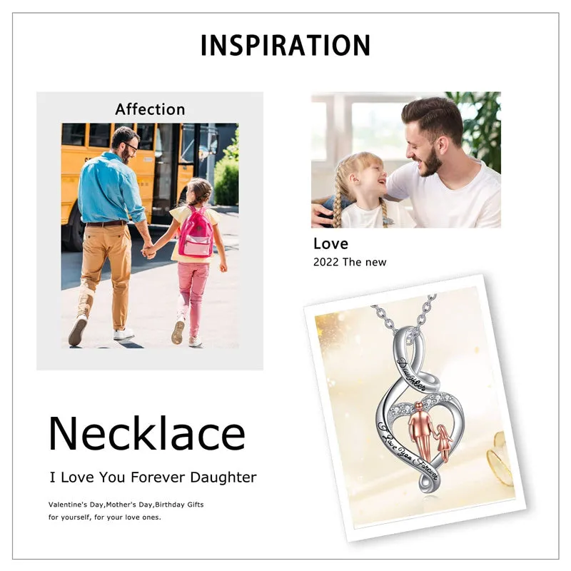 925 Sterling Silver Father Daughter Heart Pendant Necklace from Dad I Love You Forever Jewelry
