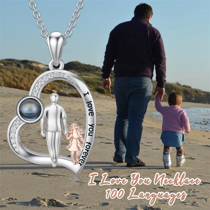 925 Sterling Silver Father Daughter Heart Pendant Necklace from Dad I Love You Forever Jewelry