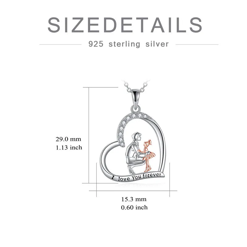 925 Sterling Silver Father Daughter Heart Pendant Necklace from Dad I Love You Forever Jewelry