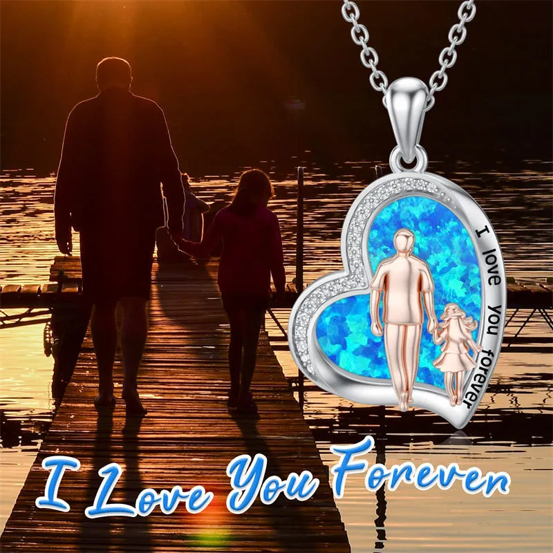 925 Sterling Silver Father Daughter Heart Pendant Necklace from Dad I Love You Forever Jewelry