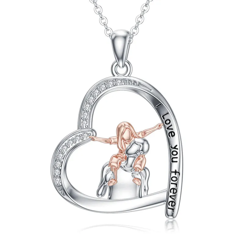 925 Sterling Silver Father Daughter Heart Pendant Necklace from Dad I Love You Forever Jewelry