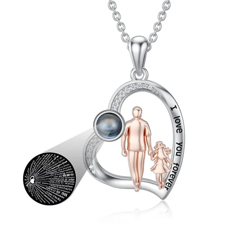 925 Sterling Silver Father Daughter Heart Pendant Necklace from Dad I Love You Forever Jewelry