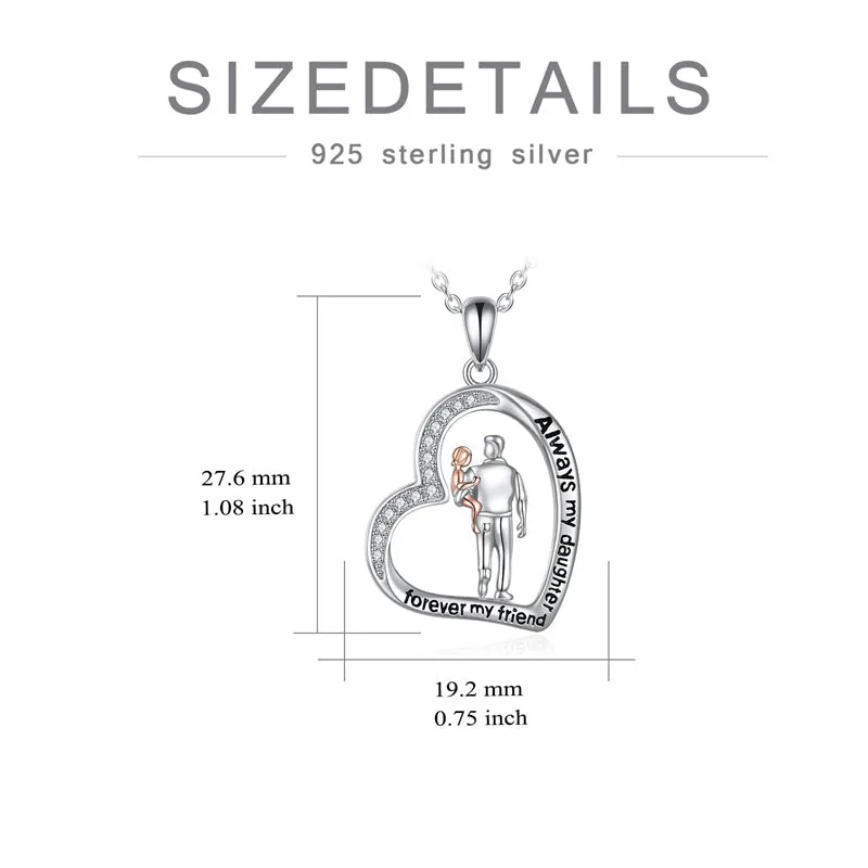925 Sterling Silver Father Daughter Heart Pendant Necklace from Dad I Love You Forever Jewelry