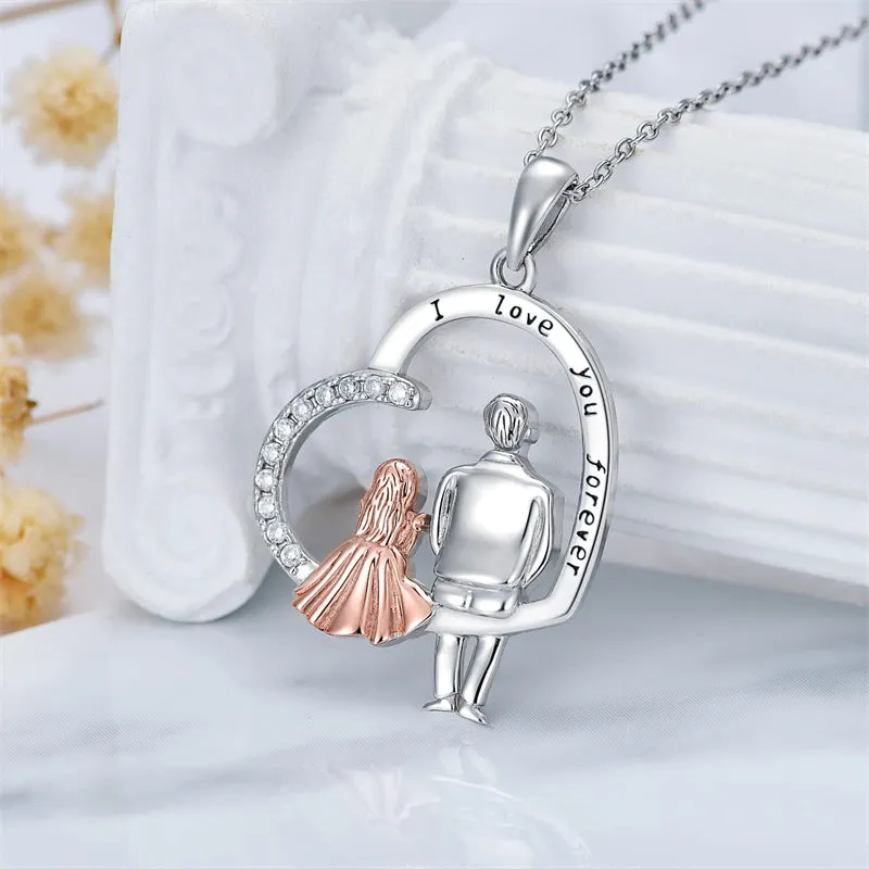 925 Sterling Silver Father Daughter Heart Pendant Necklace from Dad I Love You Forever Jewelry