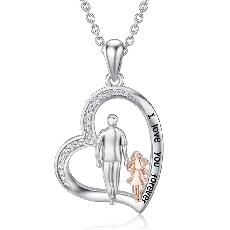 925 Sterling Silver Father Daughter Heart Pendant Necklace from Dad I Love You Forever Jewelry