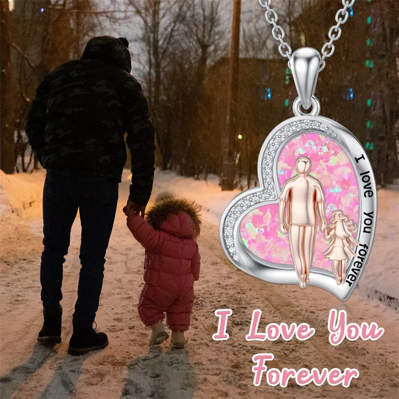 925 Sterling Silver Father Daughter Heart Pendant Necklace from Dad I Love You Forever Jewelry