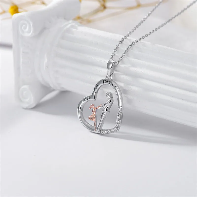 925 Sterling Silver Father Daughter Heart Pendant Necklace from Dad I Love You Forever Jewelry