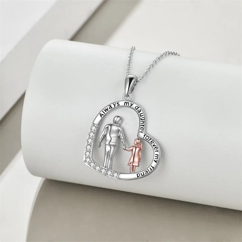 925 Sterling Silver Father Daughter Heart Pendant Necklace from Dad I Love You Forever Jewelry