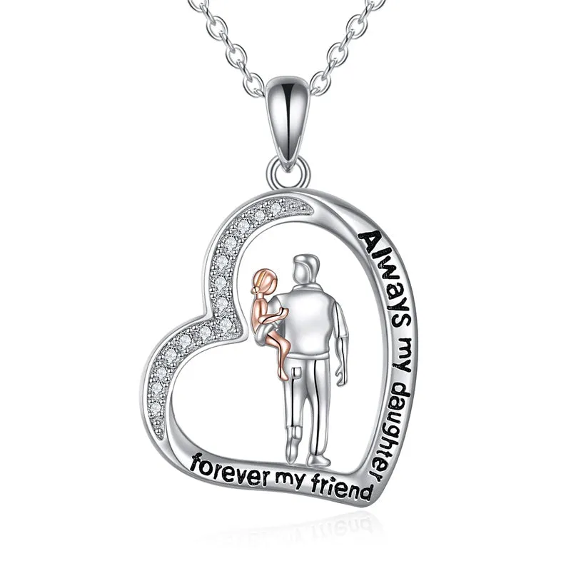 925 Sterling Silver Father Daughter Heart Pendant Necklace from Dad I Love You Forever Jewelry