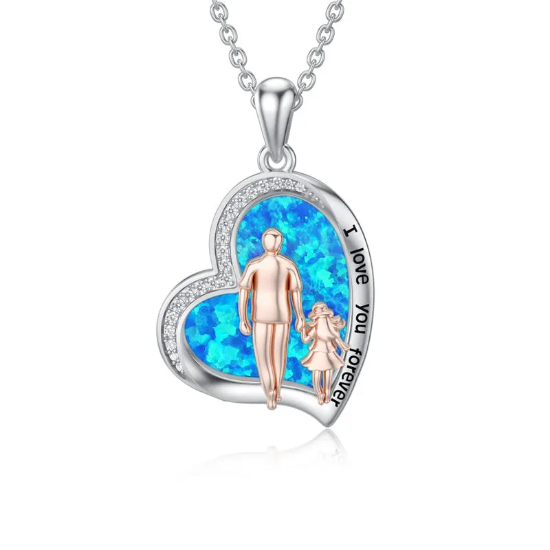 925 Sterling Silver Father Daughter Heart Pendant Necklace from Dad I Love You Forever Jewelry