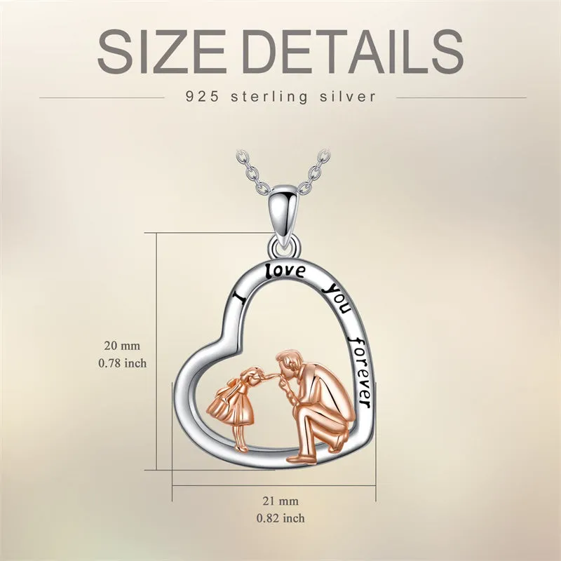 925 Sterling Silver Father Daughter Heart Pendant Necklace from Dad I Love You Forever Jewelry