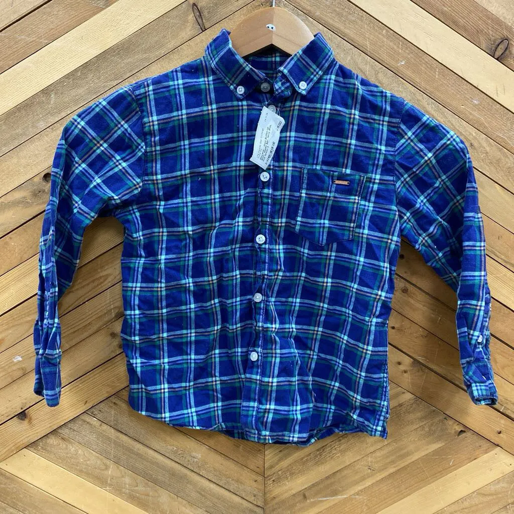 Arizona Jean Co. Plaid Button-Up Shirt: Yellow, Gray-children-small