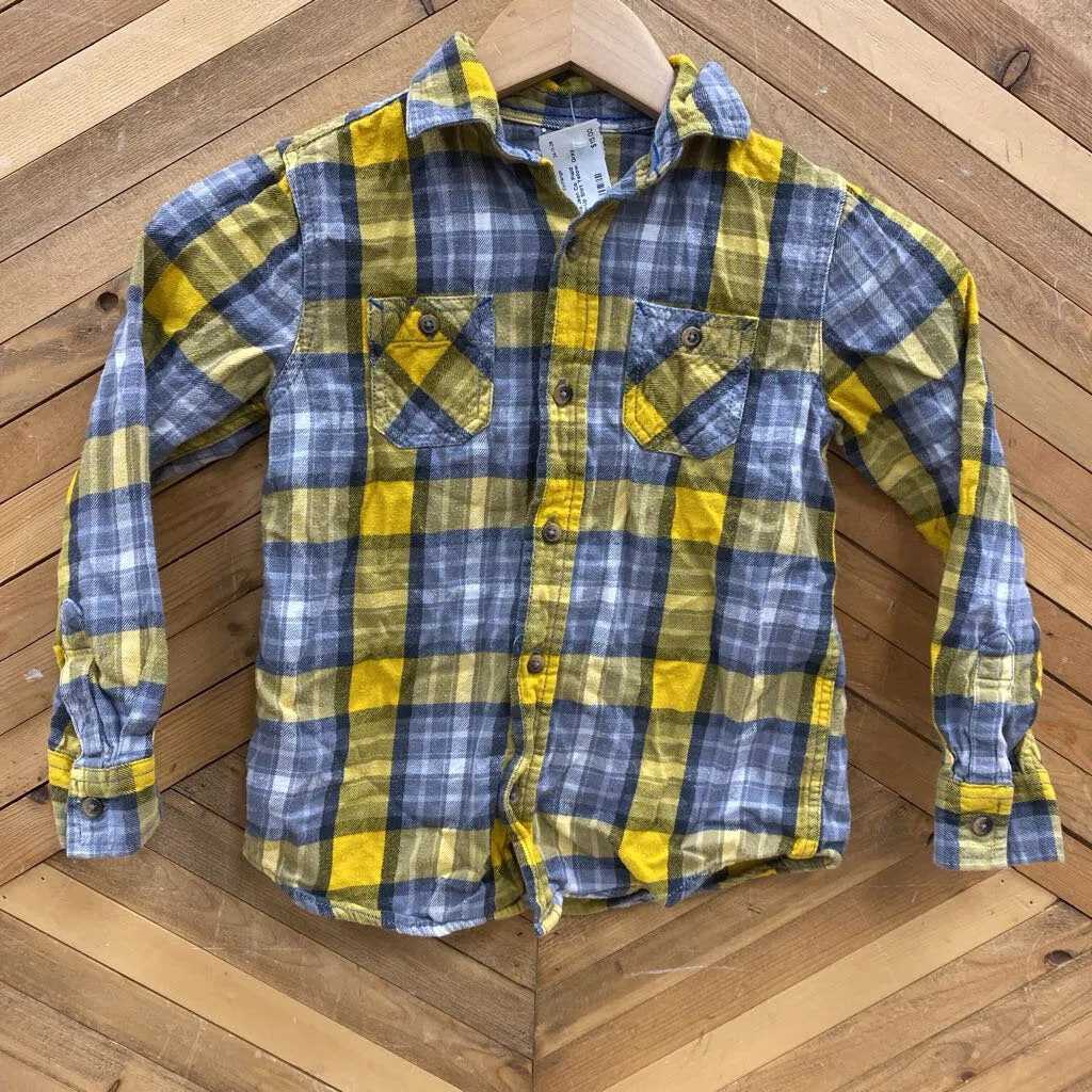 Arizona Jean Co. Plaid Button-Up Shirt: Yellow, Gray-children-small