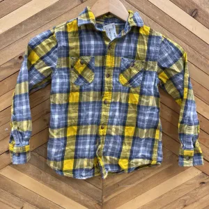 Arizona Jean Co. Plaid Button-Up Shirt: Yellow, Gray-children-small