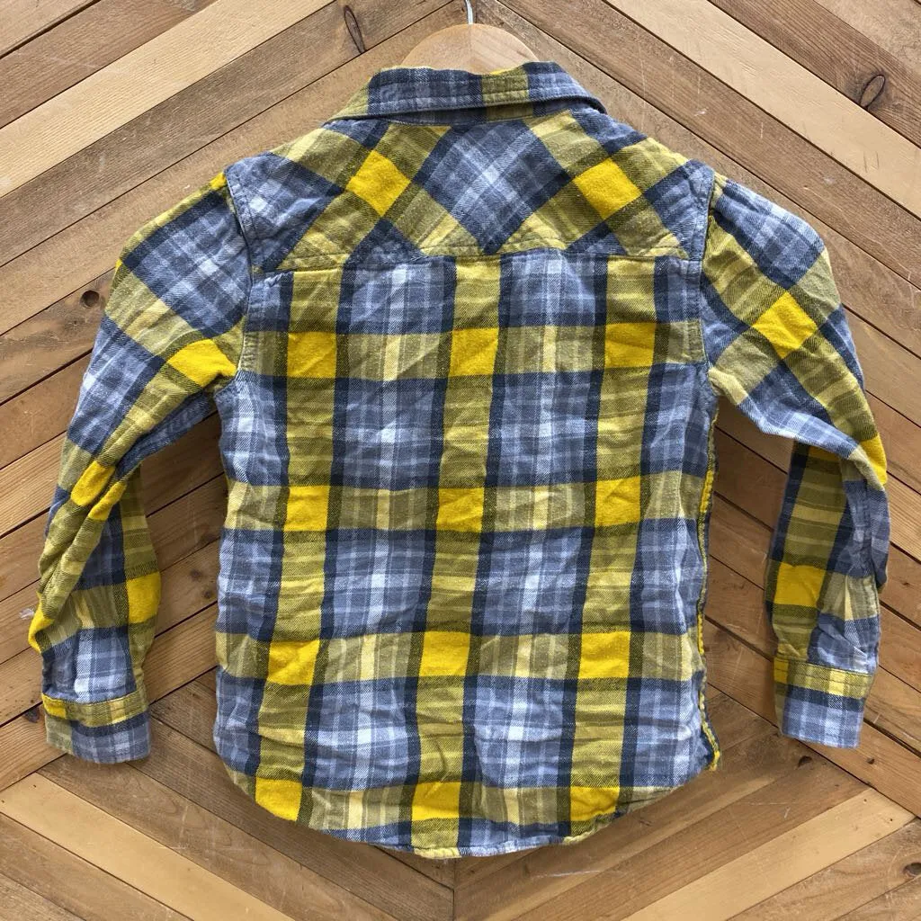 Arizona Jean Co. Plaid Button-Up Shirt: Yellow, Gray-children-small