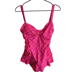Arizona Jean Co Womens Sz M One Piece Swimsuit Neon Pink Orange Polka Dot