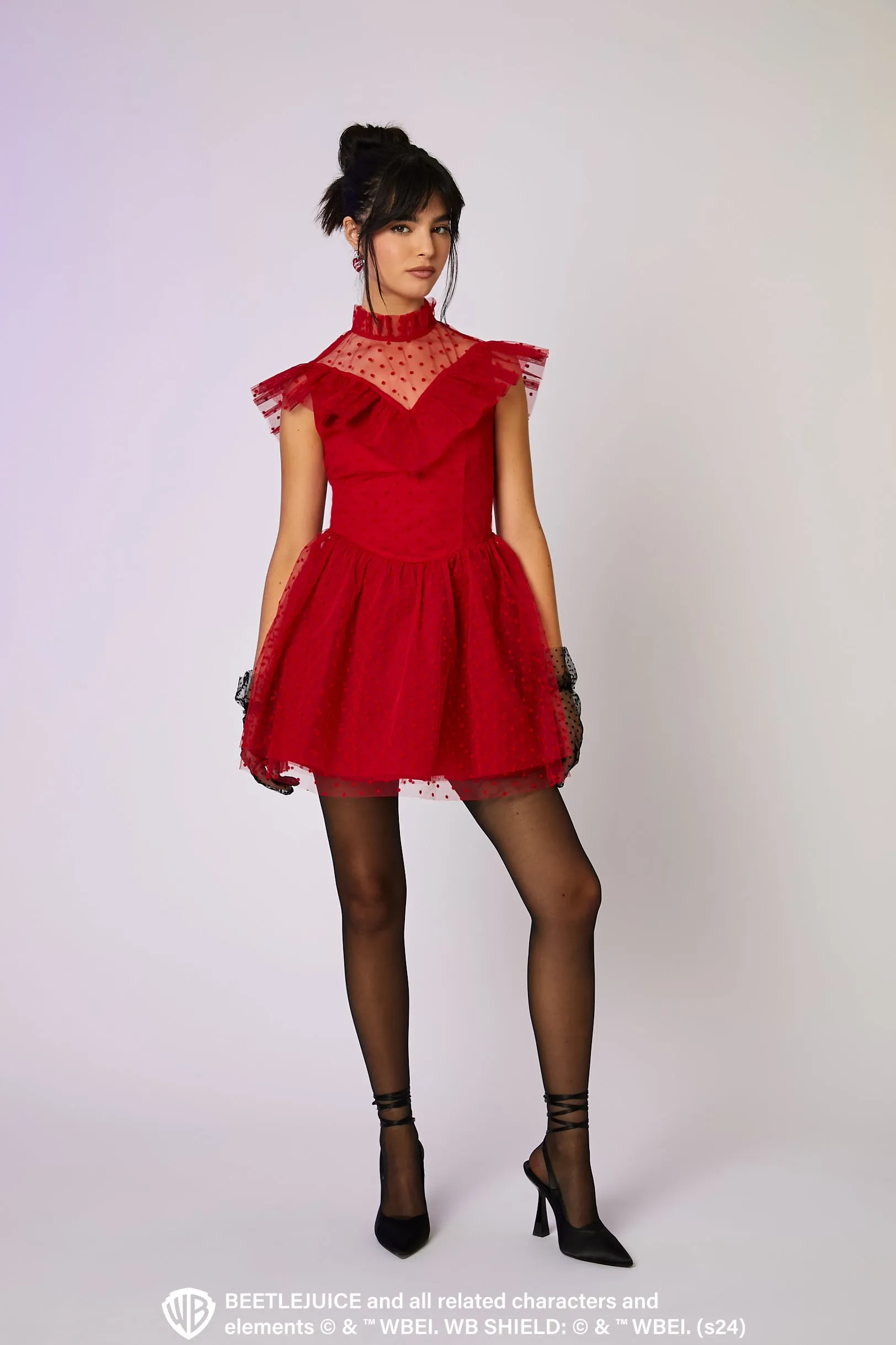 Beetlejuice Mesh Swiss Dot Mini Dress
