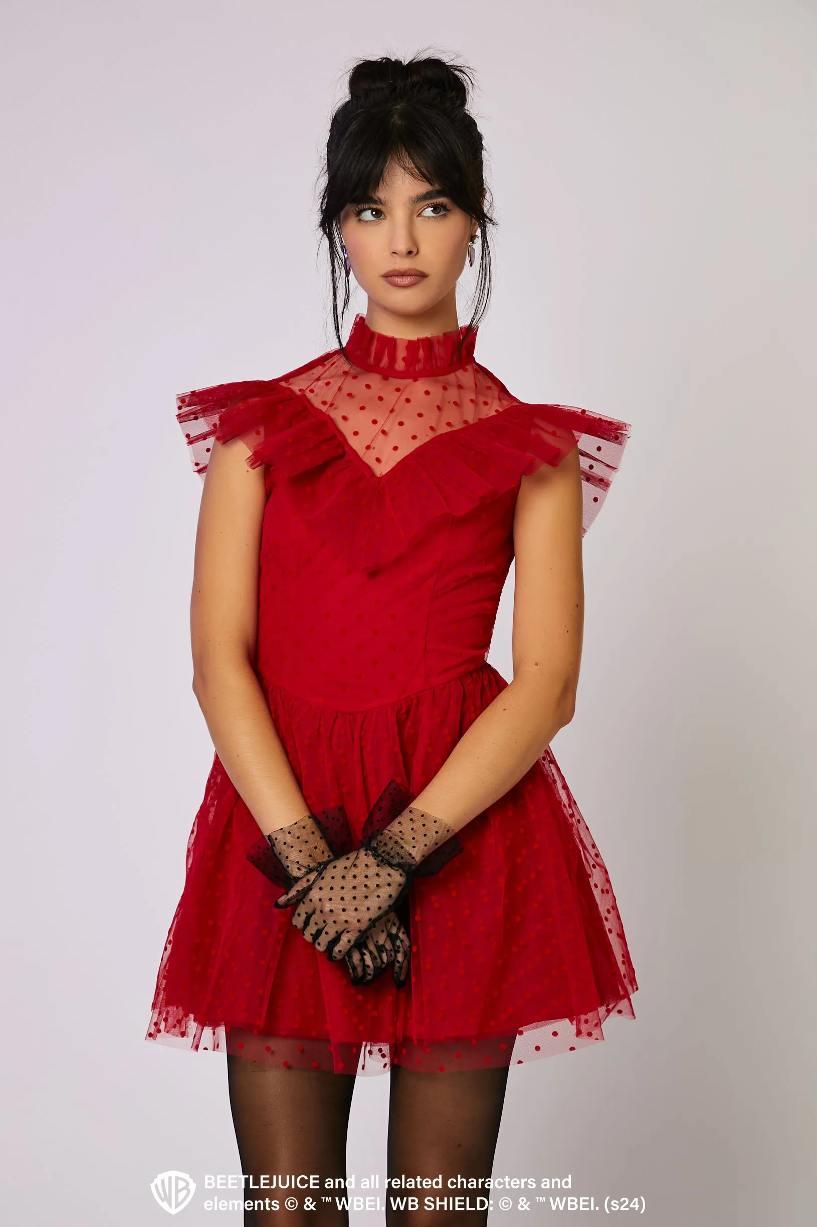 Beetlejuice Mesh Swiss Dot Mini Dress