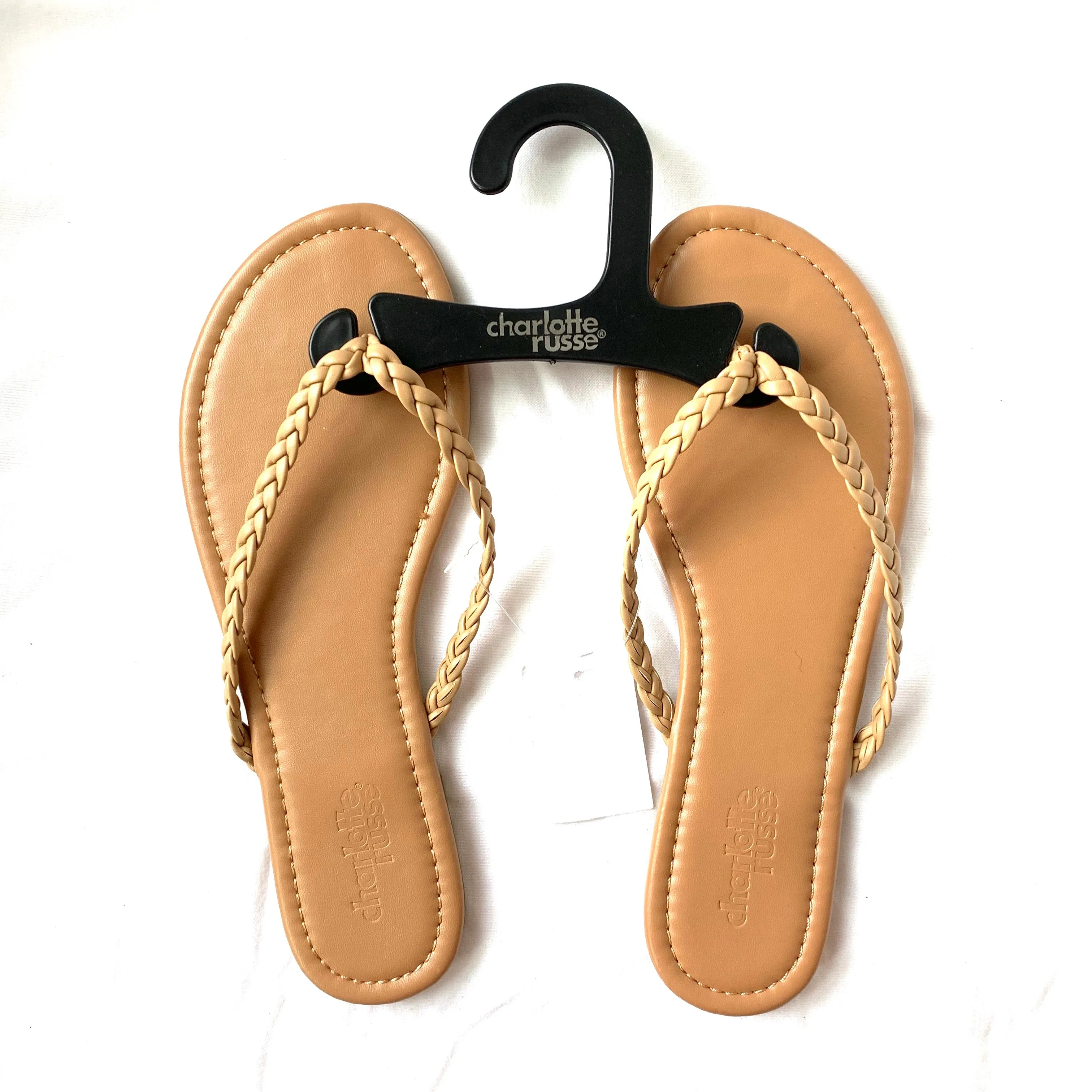 Charlotte Russe Tan Flip Flops with Braided Straps NWT- Size 6