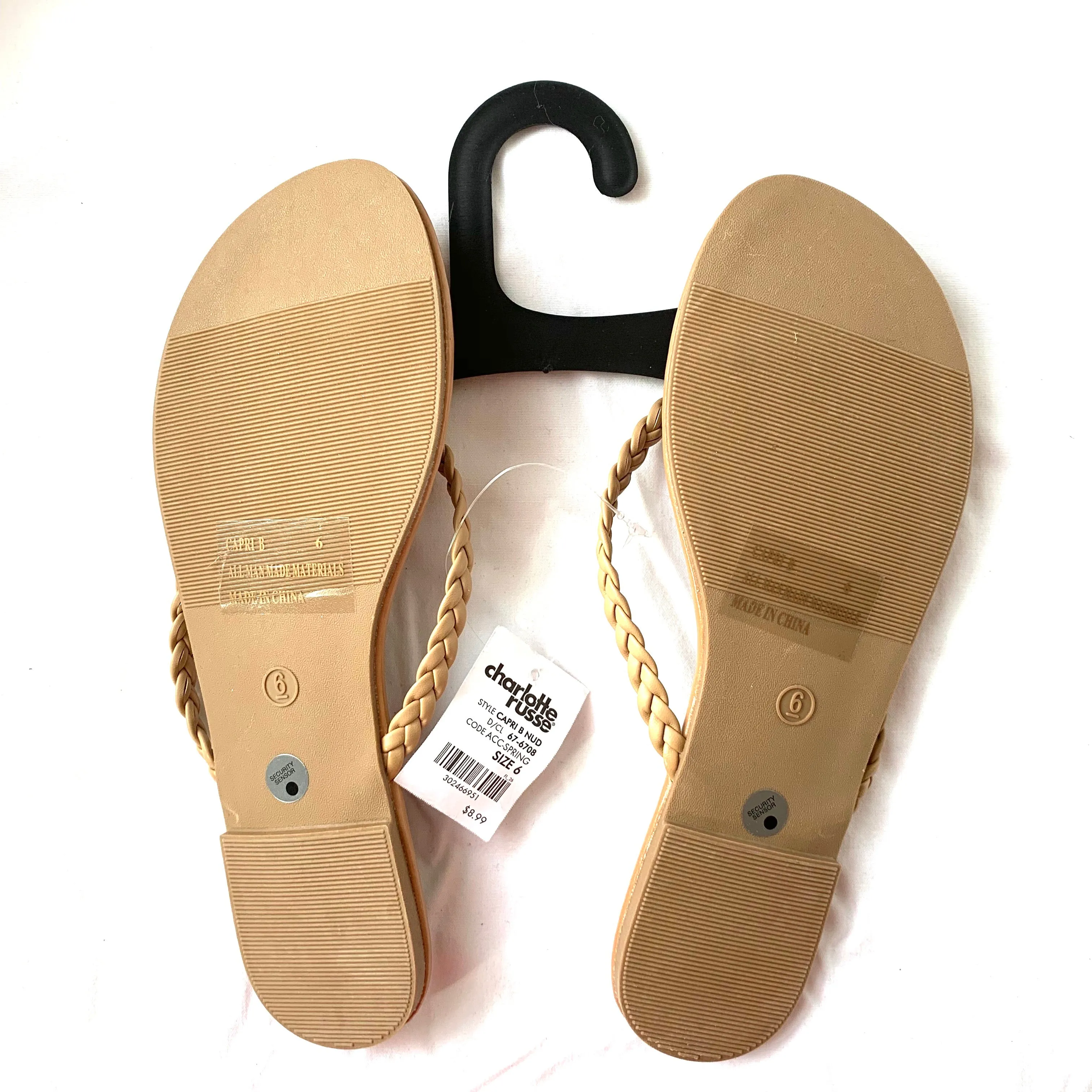 Charlotte Russe Tan Flip Flops with Braided Straps NWT- Size 6