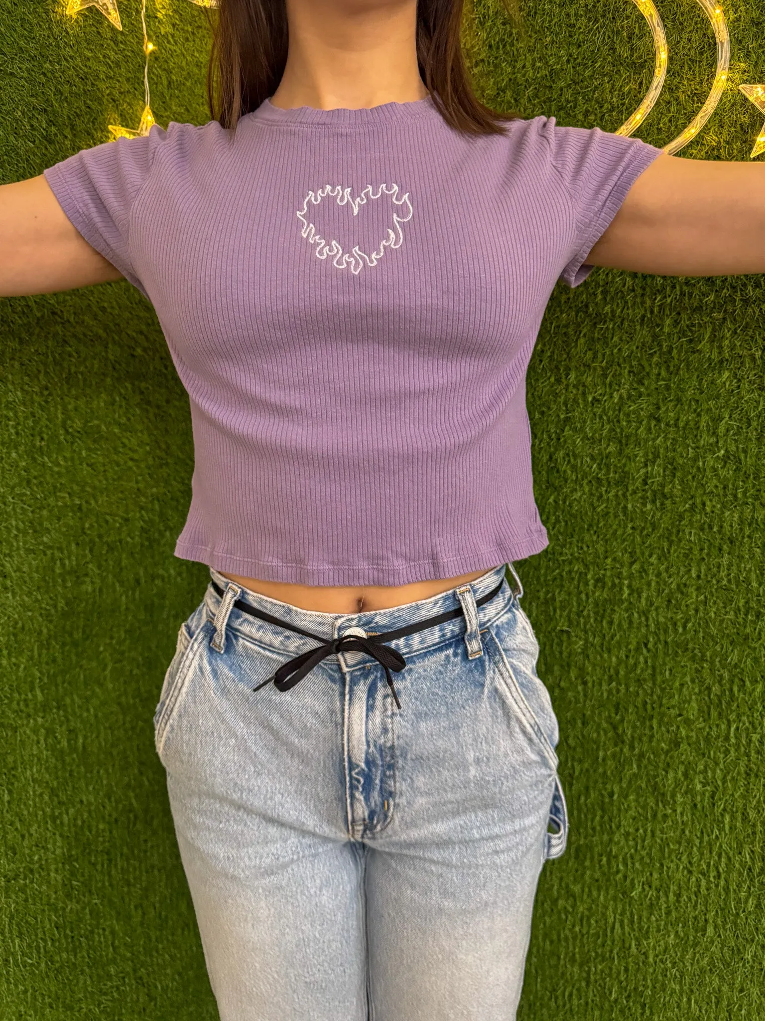 Flame Heart Purple Baby Tee M