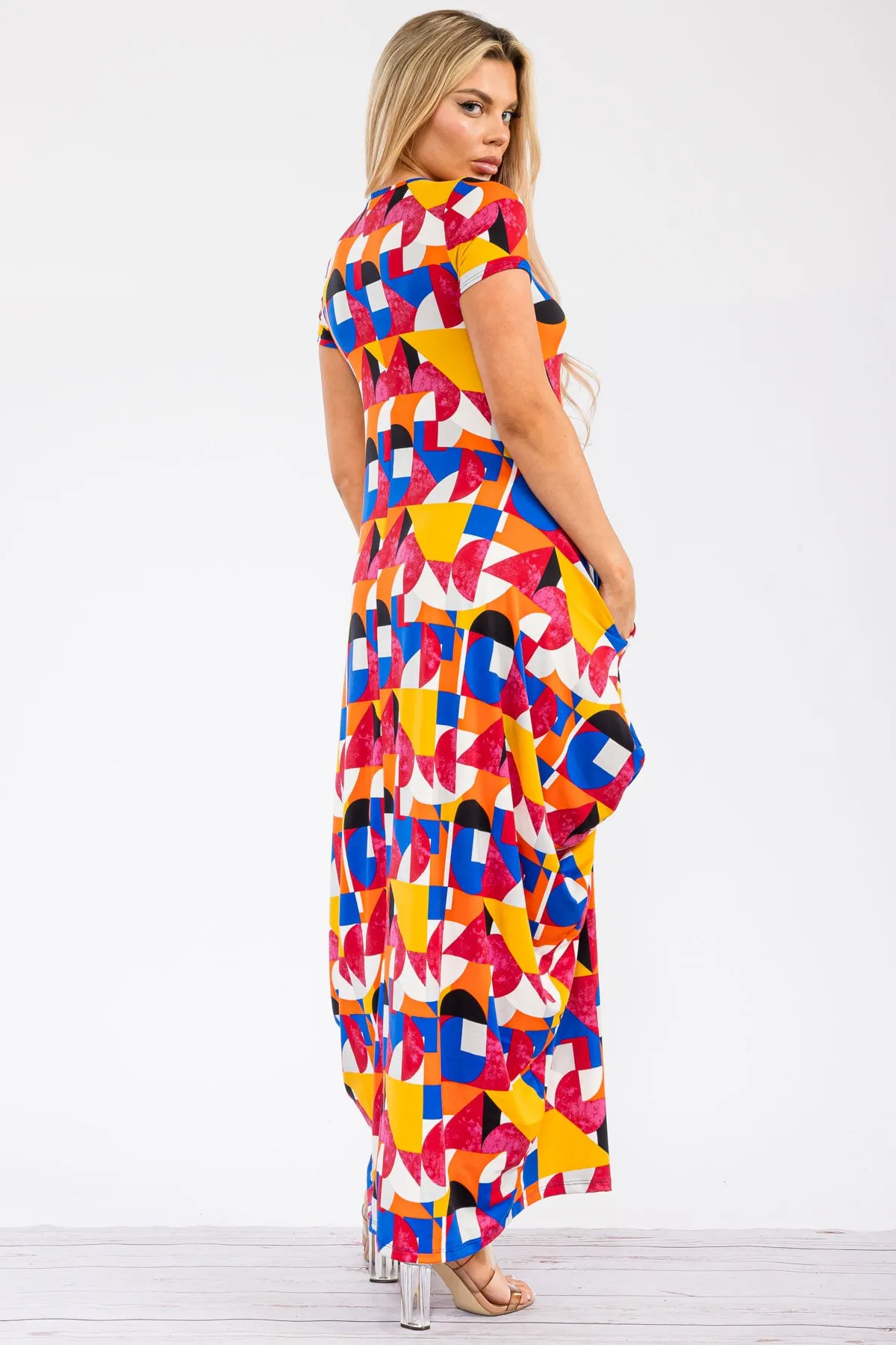 HH645X-ABSTRACT - SHORT SLEEVE MAXI DRESS