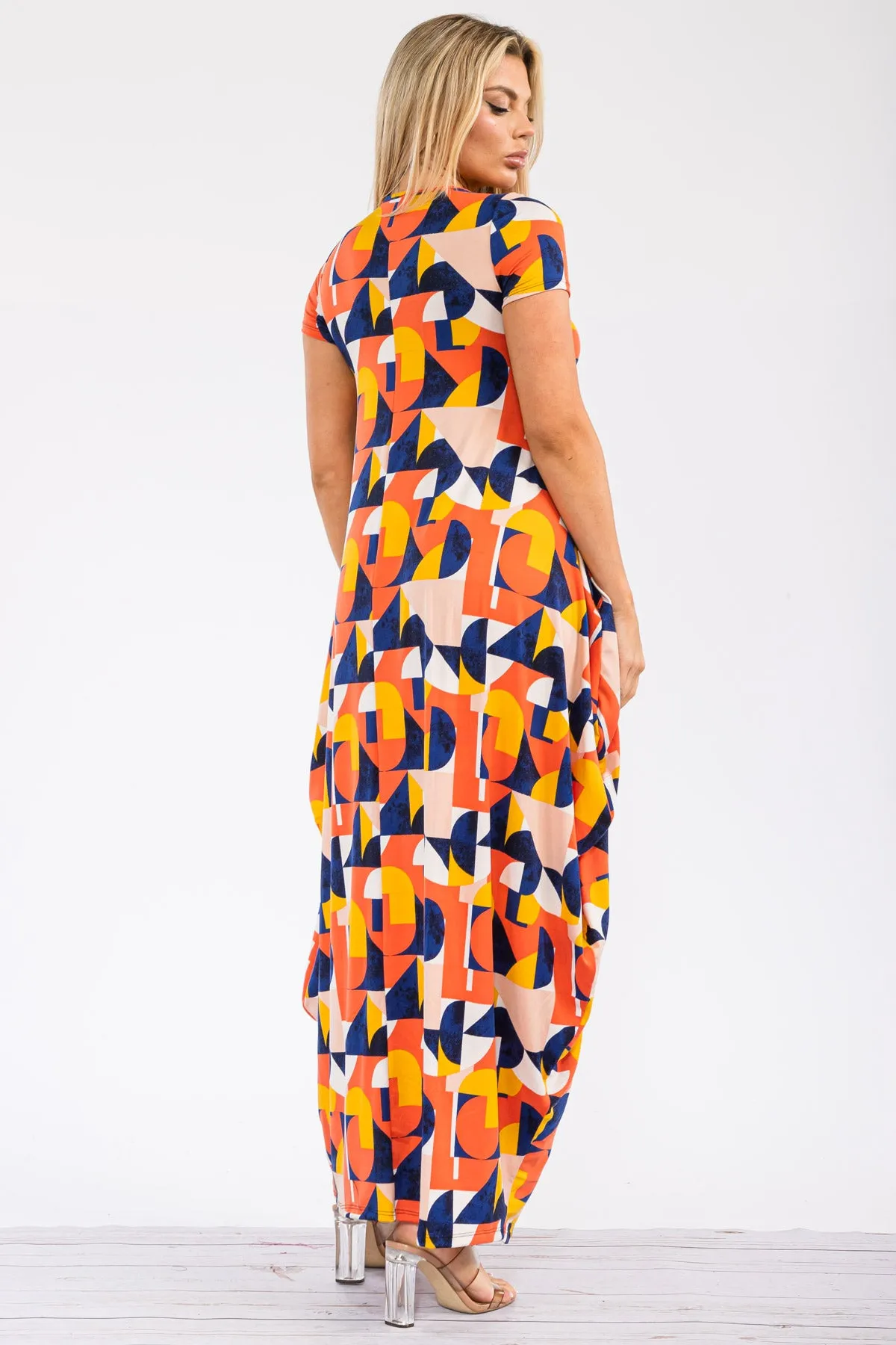 HH645X-ABSTRACT - SHORT SLEEVE MAXI DRESS