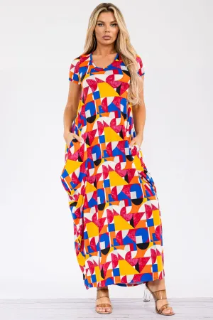 HH645X-ABSTRACT - SHORT SLEEVE MAXI DRESS
