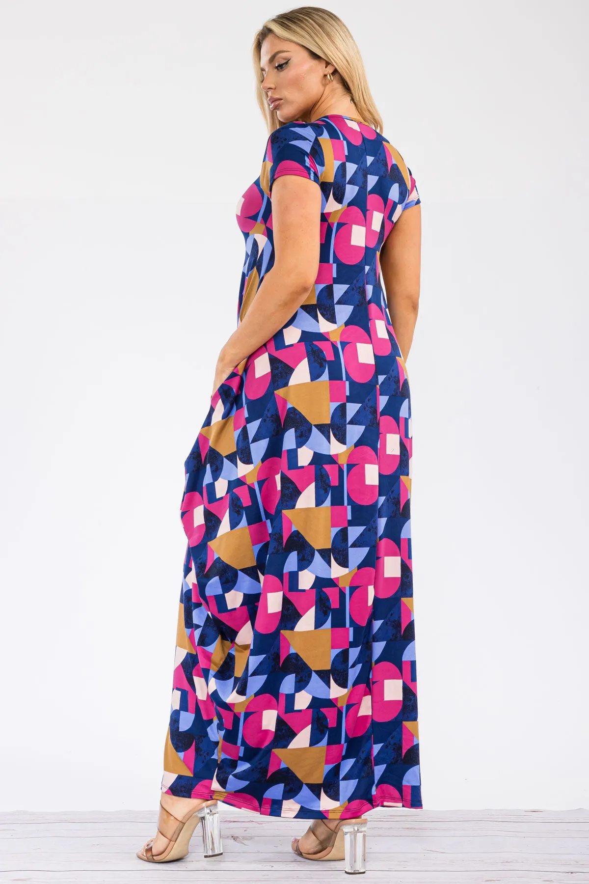HH645X-ABSTRACT - SHORT SLEEVE MAXI DRESS