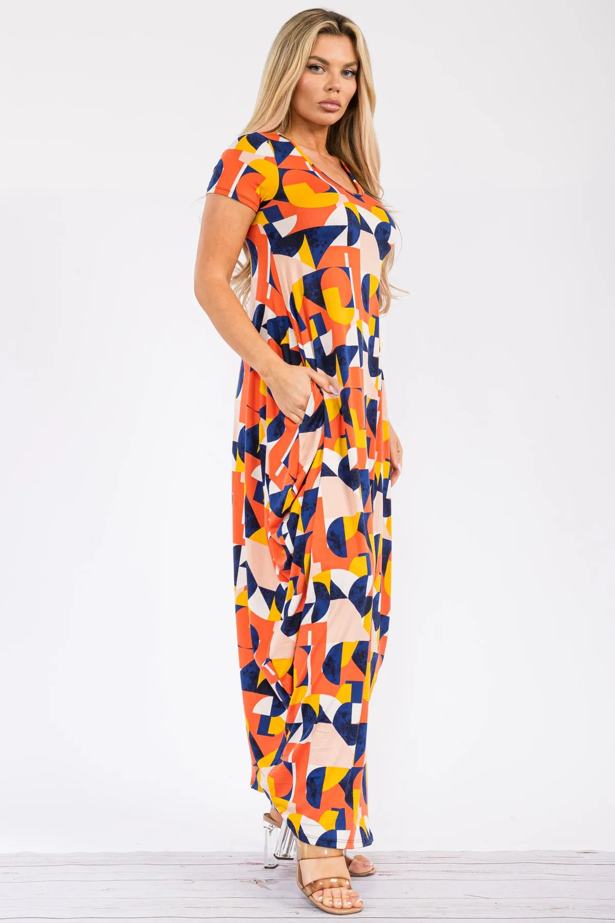 HH645X-ABSTRACT - SHORT SLEEVE MAXI DRESS