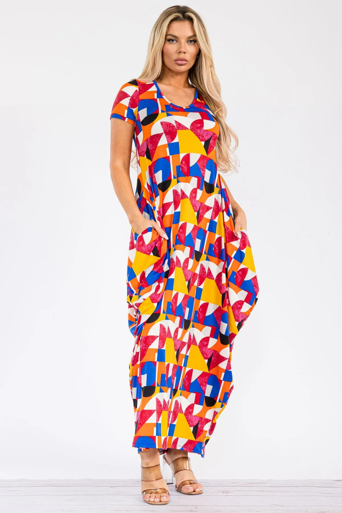 HH645X-ABSTRACT - SHORT SLEEVE MAXI DRESS