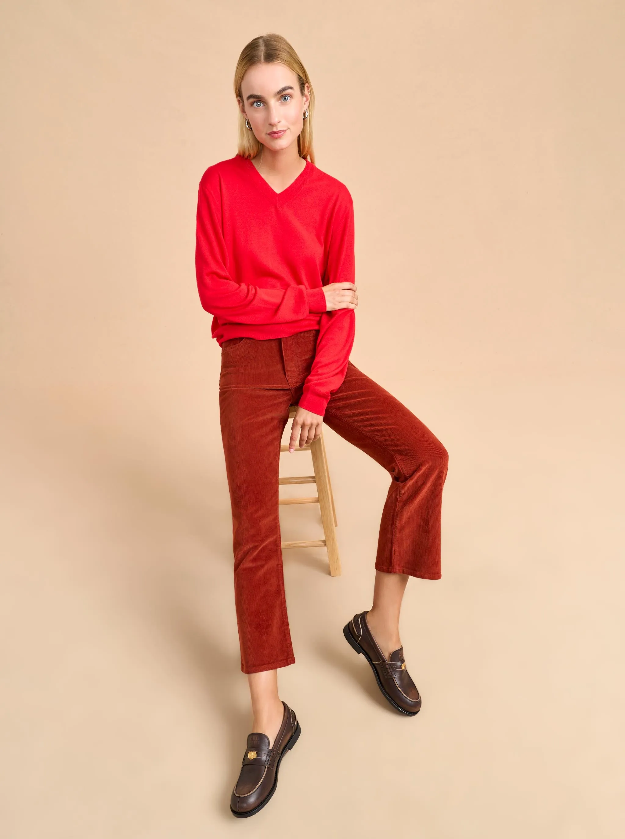 Meredith High-Rise Cropped Flare Corduroy Pant