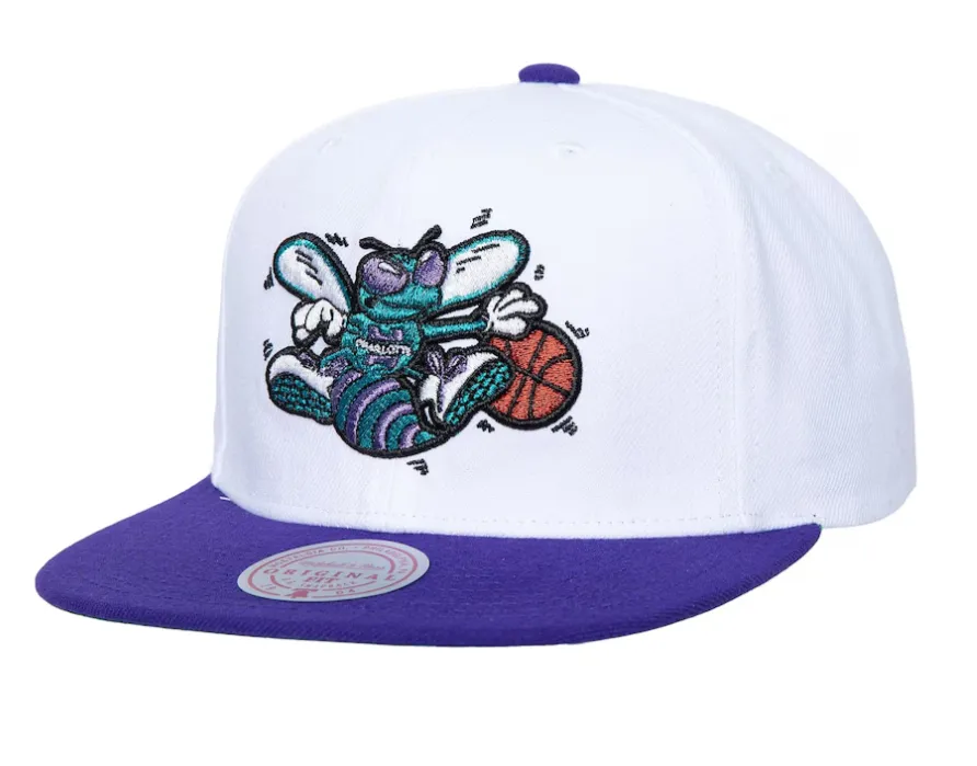 Mitchell & Ness Charlotte Hornets Hardwood Classics Logo Shine Snapback - White/Purple