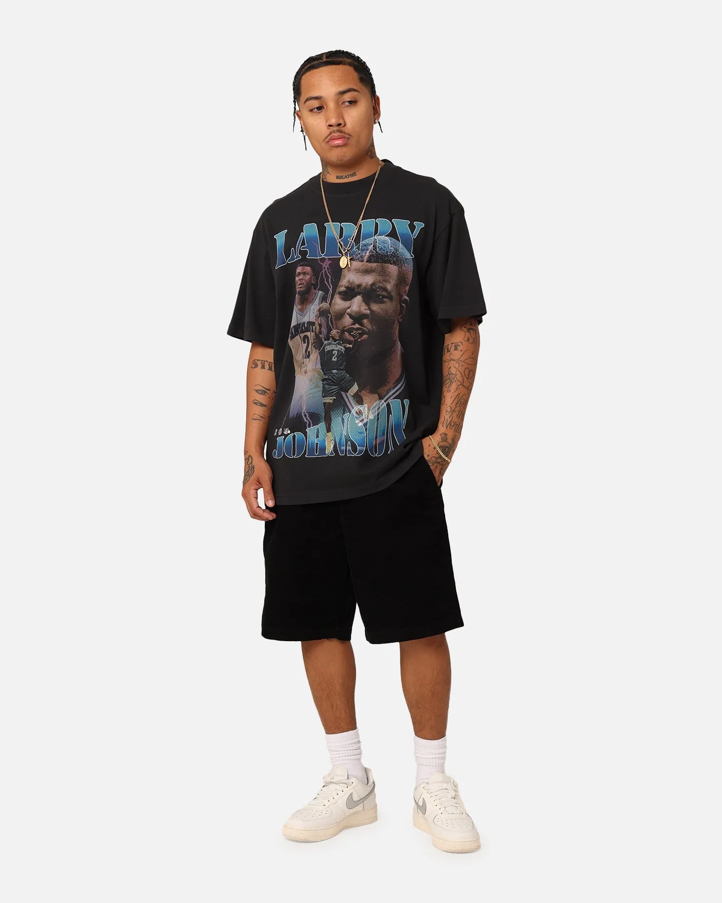 Mitchell & Ness Charlotte Hornets Larry Johnson Player & Stats T-Shirt Black
