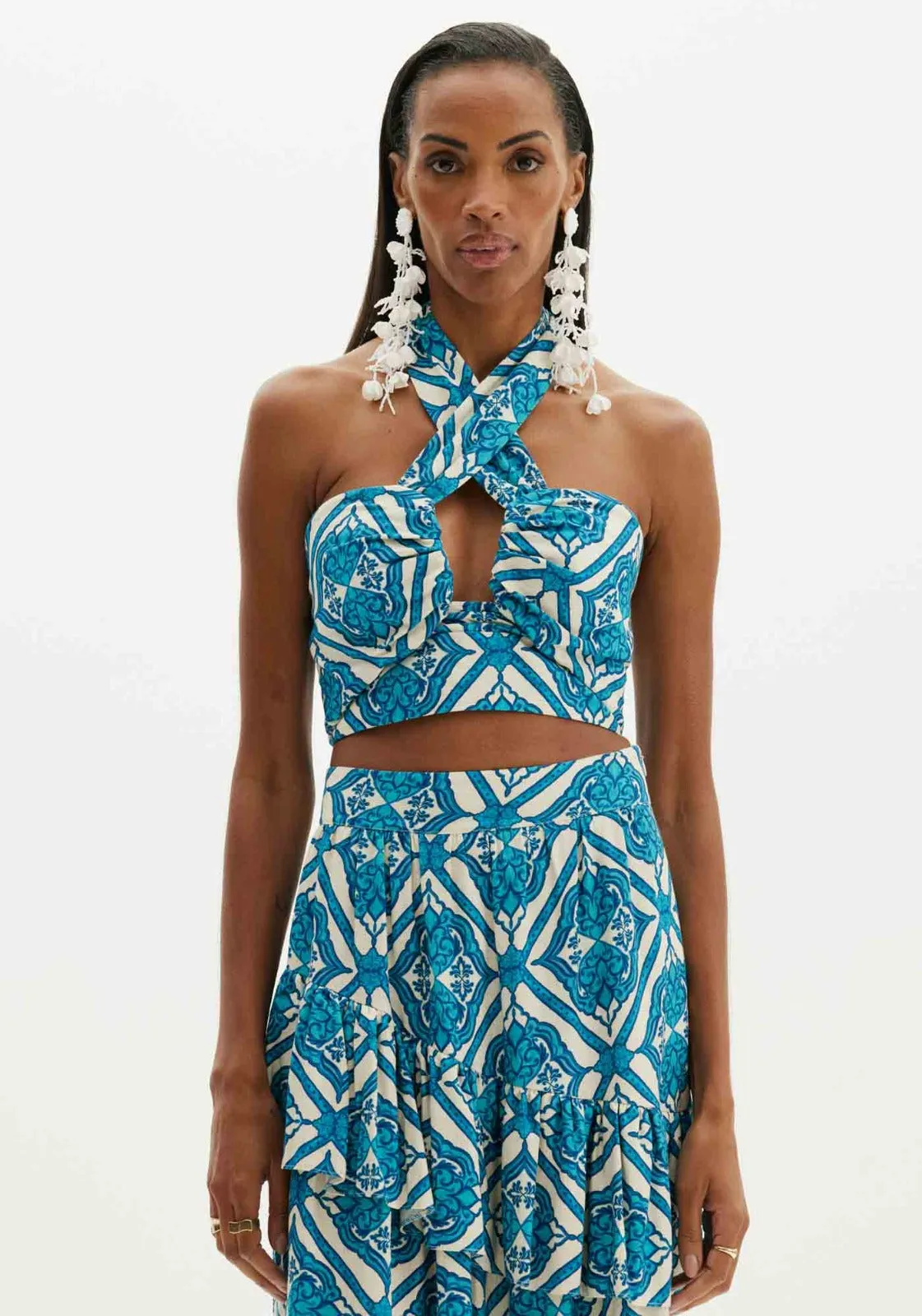 TOP AMARANTE CROPPED ESTAMPADO AZUL