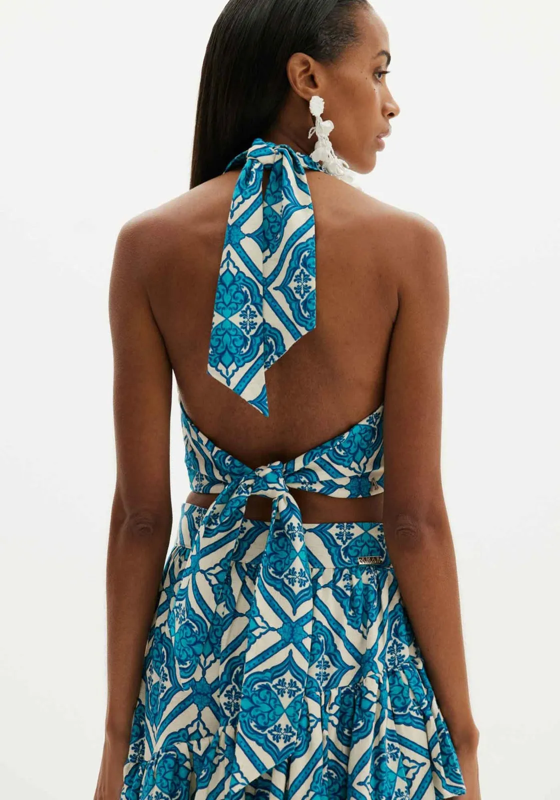 TOP AMARANTE CROPPED ESTAMPADO AZUL