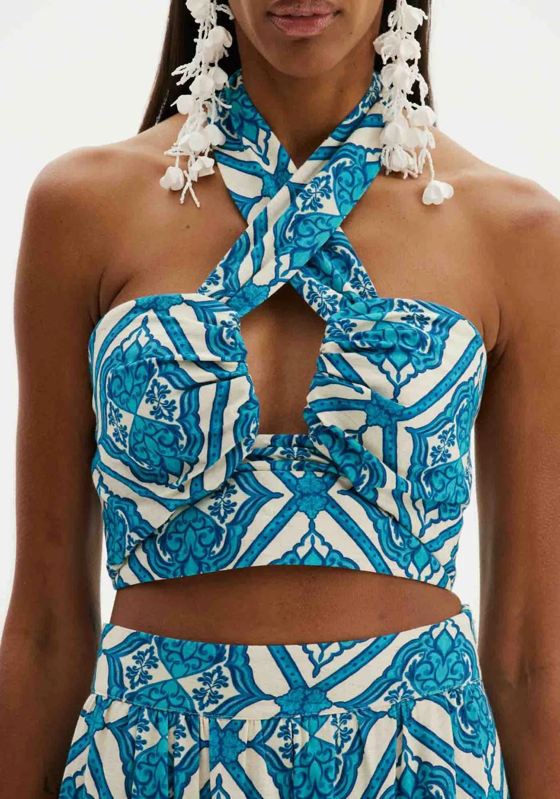 TOP AMARANTE CROPPED ESTAMPADO AZUL