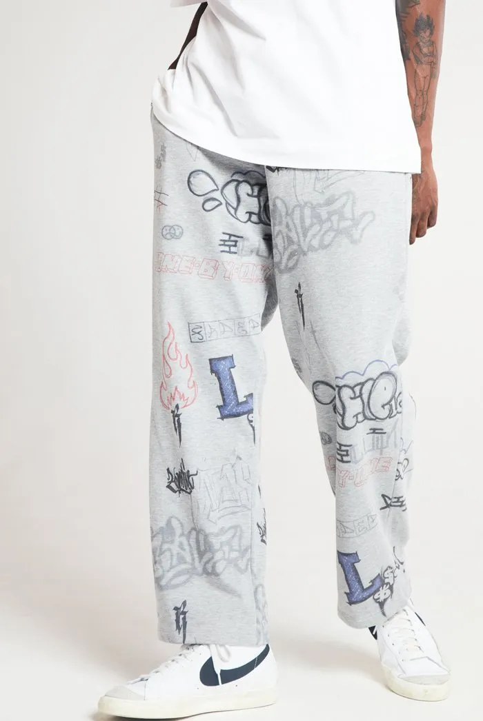 Varsity School Graffiti Print Wide Leg Joggers