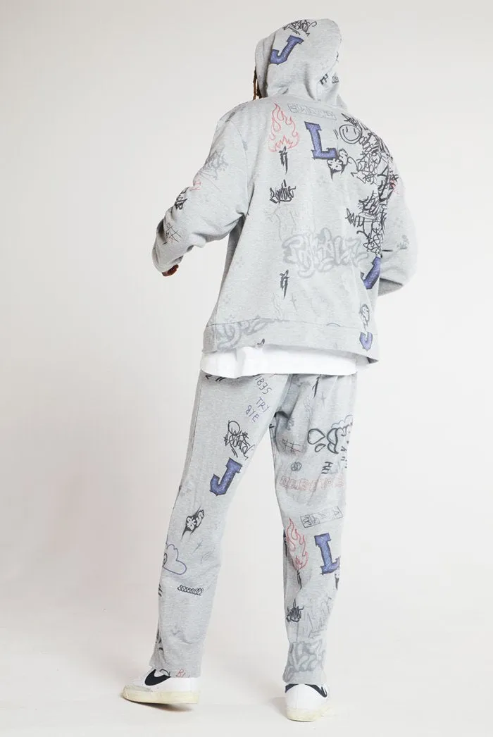 Varsity School Graffiti Print Wide Leg Joggers