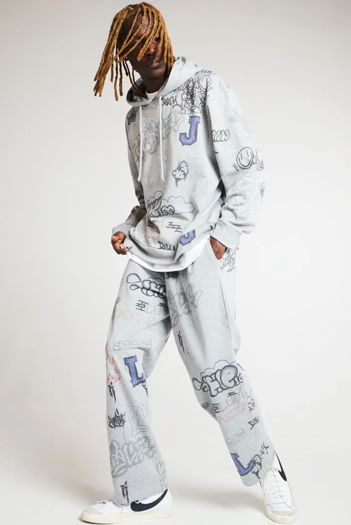 Varsity School Graffiti Print Wide Leg Joggers