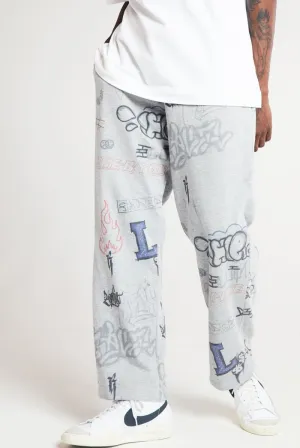 Varsity School Graffiti Print Wide Leg Joggers