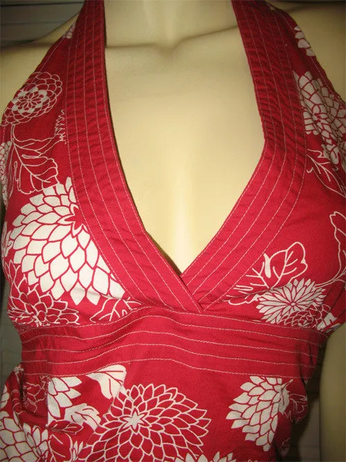 Vintage Y2K 90s Charlotte Russe Womens V-Neck Halter Top Small Floral Red White